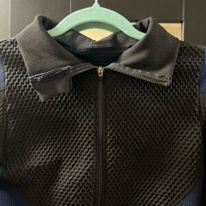 Black and Blue Textured Zip-Up Jacket